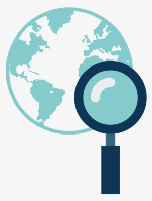 Globe And Magnifying Glass Icon For Worldwide Patent - World Map