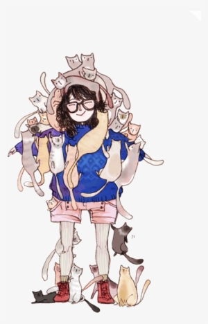 Transparent Cat Tumblr Download - Girl With Cats Drawing