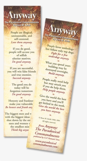 Anyway Bookmark - Anyway: The Paradoxical Commandments