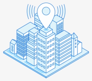 Illustration Of Business Buildings And Map Marker Broadcasting - Illustration