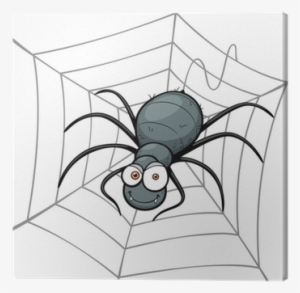 Vector Illustration Of Spider In A Web Canvas Print - Spider In Web Cartoon