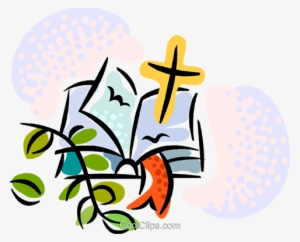 Bible And Cross Royalty Free Vector Clip Art Illustration - Bible Reading Clip Art