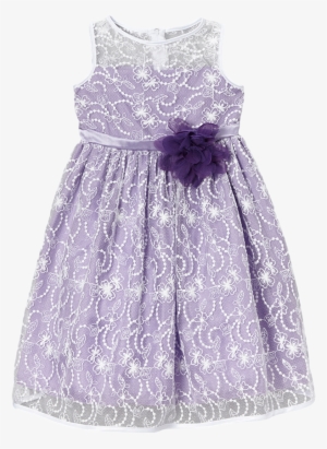 Lavender Satin With White Floral Lace Overlay Occasion - Dress