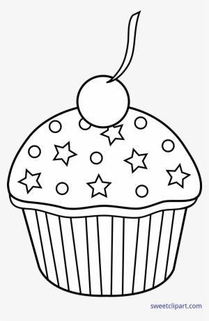 Cupcake Sprinkles Cherry Lineart Clip Art Sweet - Food Clipart In White