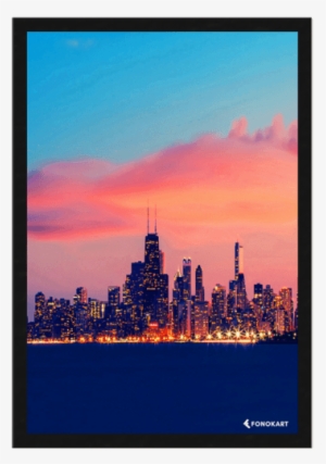 Ny Skyline Framed Wall Art - Chicago Skyline Night Lights Lake Beautiful 40x30 Framed