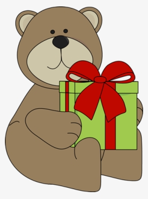 Christmas Bear With Gift Clip Art - Christmas Bear Clip Art