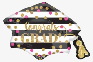Gold & Pink Confetti Grad Cap 31" Supershape Balloon - Graduation Balloons