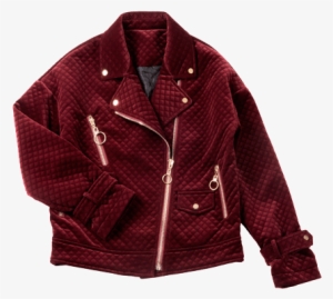 Itgirl Shop Quilted Velvet Red Wine Motorcycle Jacket - Coat Aesthetic Png