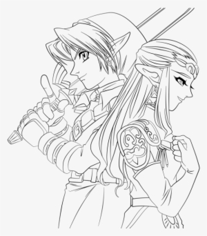 Link And Zelda Line Art By Frozen Phoenix - Link