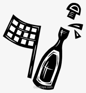 Bottle Of Champagne And Checkered Flag Royalty Free - Bottle