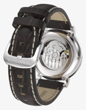 44mm Men's Automatic Watch White Dial Brown Leather - Strap