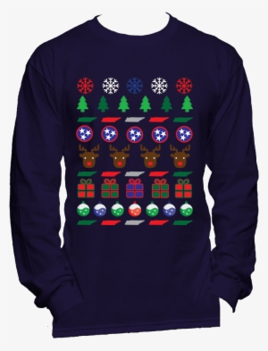 Tennessee Ugly Christmas Sweater Mens Long Sleeve T-shirt - Navy Blue Long Sleeve Tee