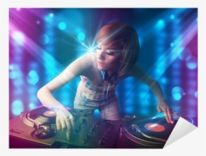 Dj Girl Mixing Music In A Club With Blue And Purple - Music