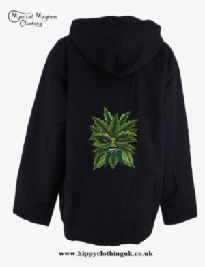 Black Embroidered Green Man Cotton Jacket With Hood - Jacket