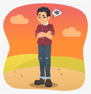 Grumpy Disappointed Man Standing Outside - Illustration