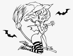 Flying Witch Coloring Page - Dessin De Sorcière Sur Son Balai Facile