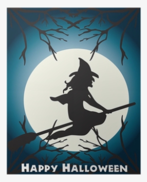 Halloween Flying Witch On A Broom Scene Poster • Pixers® - Halloween