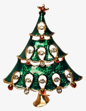 Vintage Christmas Green Enamel Tree Pin With Rhinestones - Christmas Ornament