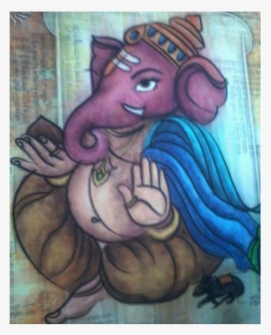 Emboss Vinayagar Painting With Glitters - Cartoon