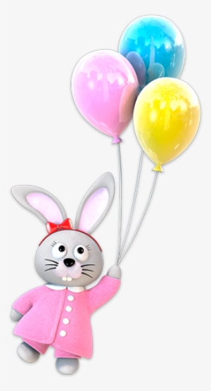Conejita Volando Con Globos - Stickers Effet 3d- Lapin Ballons