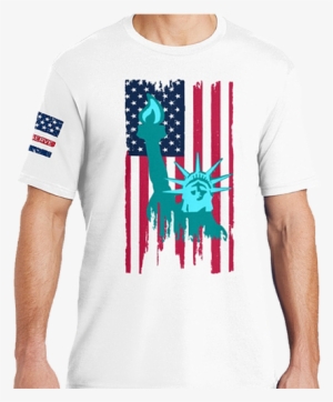 Statue Of Liberty In Front Of American Flag In Color - Statue Of Liberty With American Flag