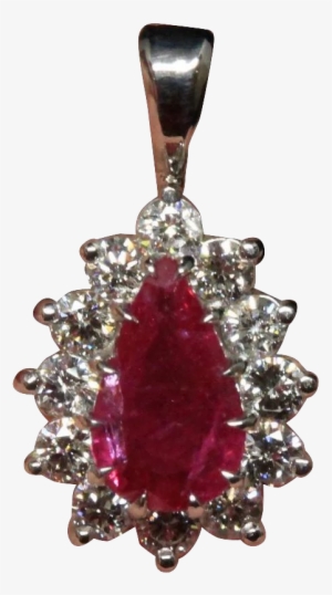 Unheated Ruby And Diamond Pendant , 14k White Gold