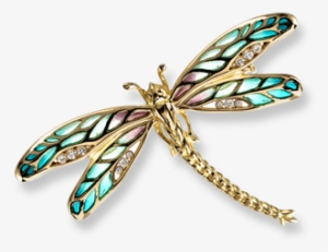 18 Karat Gold Dragonfly Brooch-green And Pink - Gold