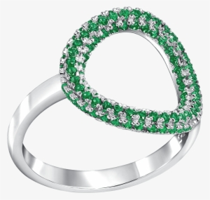 Hoop Sterling Silver Ring Pave Set With Emerald Colour
