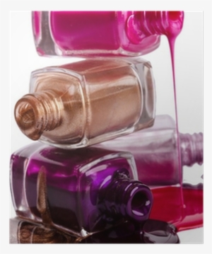 Bottles With Spilled Nail Polish Over White Background - Stock Photography