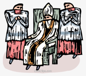 Bishop Sitting In A Chair With Altar Boys Royalty Free - Clip Art