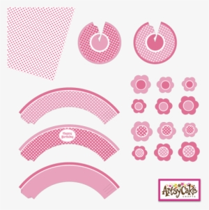 3 Pink Polka Dot Cupcake Wrappers, 2 Pink Polka Dot