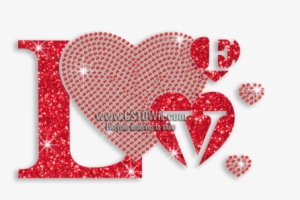 Love Letter With Red Heart Iron On Glitter Rhinestone - Encapsulated Postscript