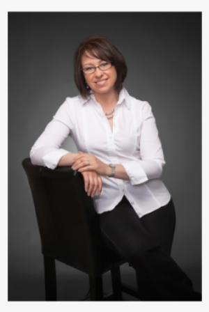 Woman Leaning On Chair Smiling - Sitting