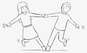 Back Two People Holding Hands And Leaning Away From - Line Art