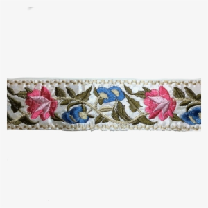 Pasamanería De Flores Blanca, Rosa, Verde, Azul Y Dorada - Flower