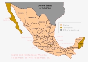 Map Of Mexico, 1917-1931, Its States And Territories - Mexico States