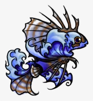 Hawaiian Lionfish And Waves Tattoo Design - Hawaii