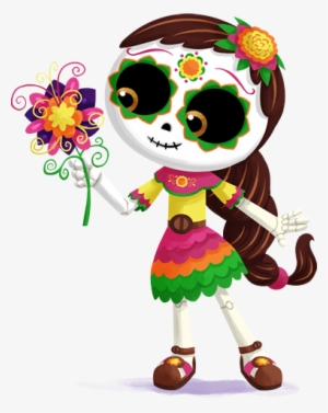 Lupita Pose Sugar Skull Artwork, Sugar Skulls, Santa - Dibujos Dia De Muertos Png