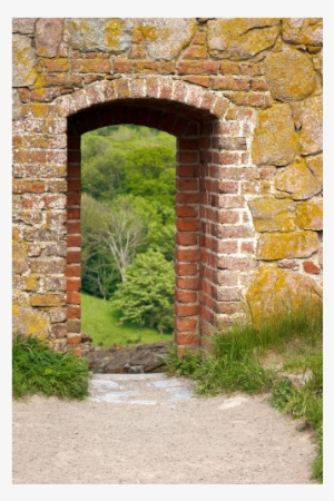 Brown Brick Door Way - Garden Bench With A Trees Png