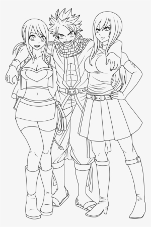 Fairy Tail Lineart -natsu With Lucy And Erza By Natsu9555 - Erza Scarlet