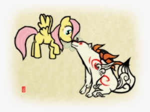 Crossover, Eye Contact, Female, Filly, Fluttershy, - Ōkami