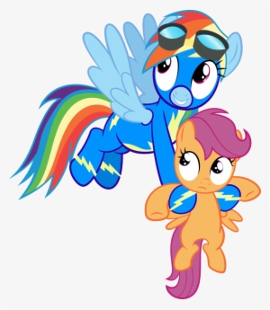 Spellboundcanvas, Carrying, Duo, Flying, Holding A - Scootaloo Y Rainbow Dash