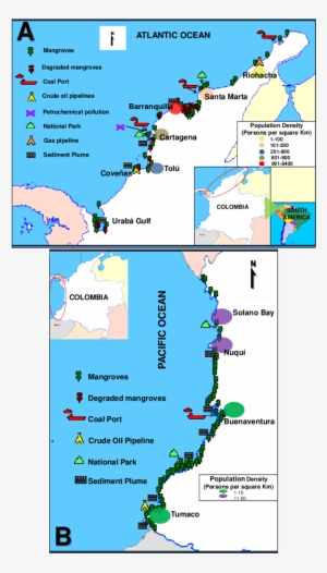 Map Of Colombian Coasts Showing Strategic Locations - Map