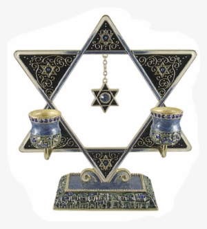 Gorgeous Blue Star Of David Shabbat Candle Holder Embellished