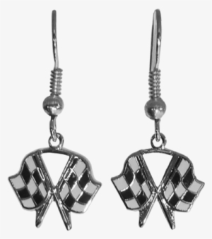 Silver Crossed Checkered Flag Earrings - Earrings