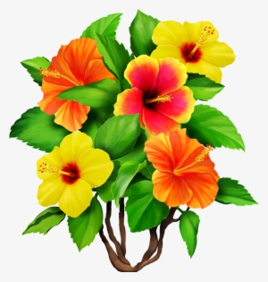 Hawaiian Aloha Tropical - Clipart Bouquet Hibiscus Flowers