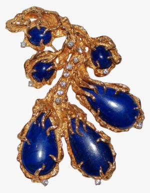 Large 14k Gold Diamond Lapis Lazuli Brooch Vintage - Transparent Vintage Brooch