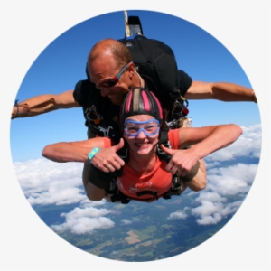 Female Skydiver Gives The Thumbs Up Sign With Her Male - Tandem Skydiving