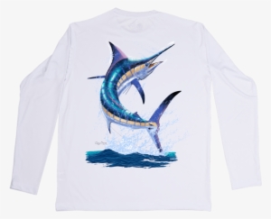 Dry Fit Shirt With Marlin Print By Carey Chen On White - Dri-fit