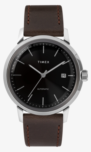 Automatic 40mm Leather Strap Watch Black/silver-tone - Timex Marlin Automatic Gold